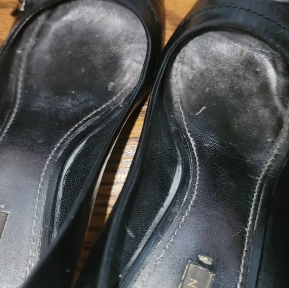 Louis Vuitton Black Genuine Leather Logo Peep Toe Sandal Shoes Pumps Heels - Picture 11 of 16